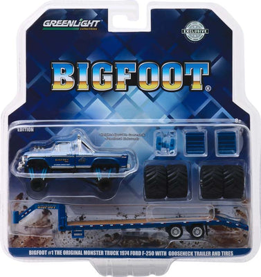 Bigfoot #1 (1979) - 1974 Ford F-250 Monster Truck on Gooseneck Trailer with Replacement Tires (Hobby Exclusive) 6OFF IN BOX, DIECAST COLLECTABLES