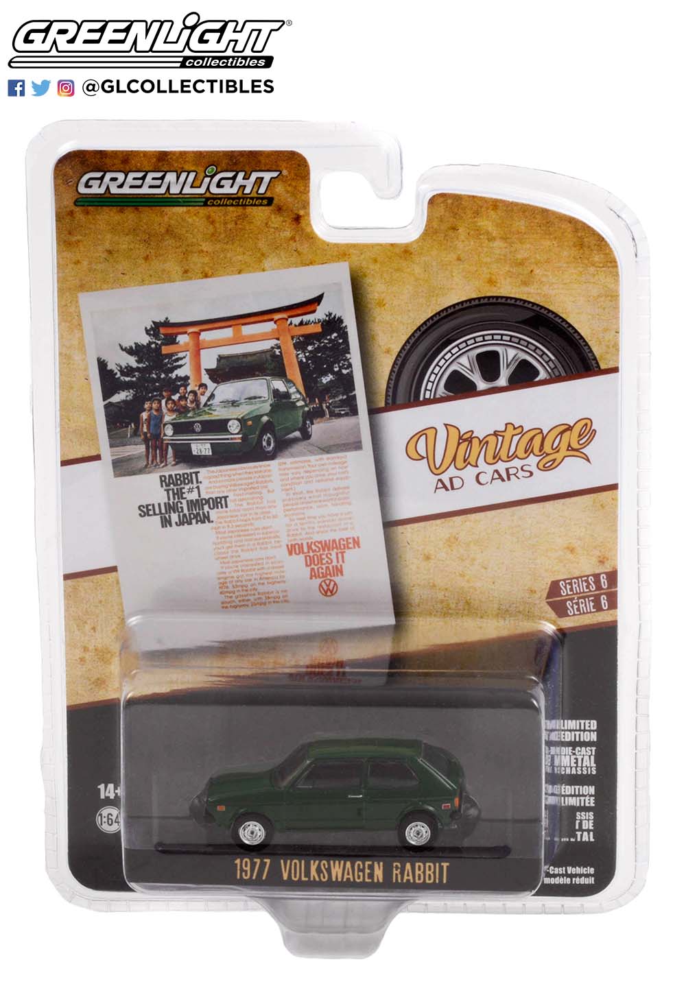VINTAGE AD CARS S6 VW RABBIT #1 IMPORT IN JAPAN 6 OFF IN BOX 1/64, DIECAST COLLECTABLES