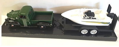 PLYMOUTH TRUCK WITH SPEED BOAT TRAILER GREEN 1941 1/24 EACH, DIECAST CAR, COLLECTABLE CAR.