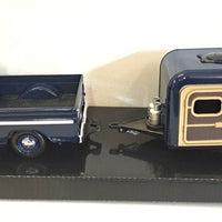 CHEVY C10 FLEETSIDE PU WITH CARAVAN BLUE 1966 1/24 EACH, DIECAST CAR, COLLECTABLE CAR.