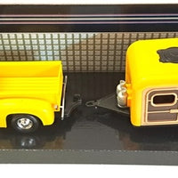 FORD F-100 WITH CARAVAN SET 1955 YELLOW 1/24 EACH, DIECAST CAR, COLLECTABLE CAR.