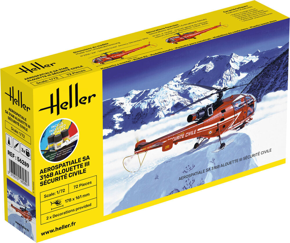 Alouette III Civil Defense 1/72 STARTER KIT, PLASTIC SCALE MODEL