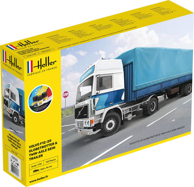 VOLVO F12-20 Globetrotter & Twin-Axle Semi trailer 1/32 STARTER KIT, PLASTIC SCALE MODEL