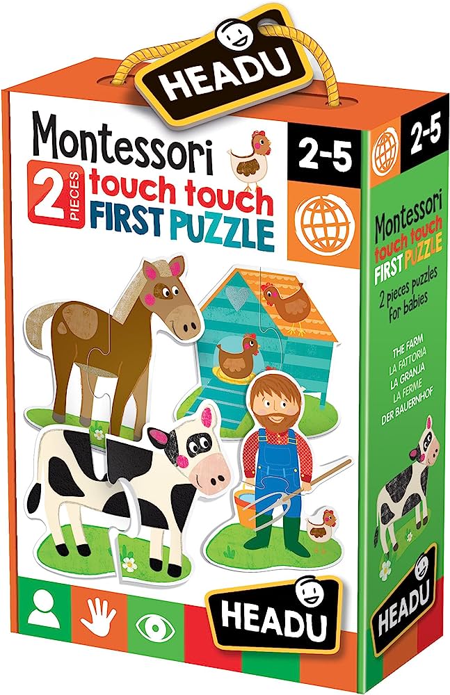 MONTESSORI TOUCH 2 PIECE PUZZLE THE FARM;EDUCTIONAL PUZZLE, TEACHER HOMESCHOOL SUPPLIES;  TODDLER LEARNING TOYS;  BIRTHDAY