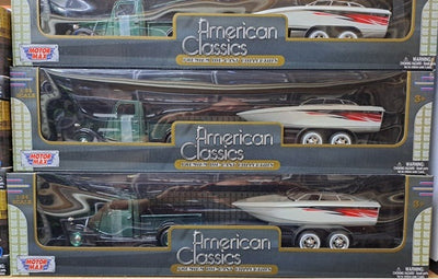 FORD PU WITH SPEED BOAT SET TRAILER GREEN 1937 1/24 EACH, DIECAST CAR, COLLECTABLE CAR.