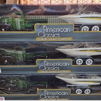 PLYMOUTH TRUCK WITH SPEED BOAT TRAILER GREEN 1941 1/24 EACH, DIECAST CAR, COLLECTABLE CAR.