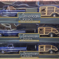 CHEVY C10 FLEETSIDE PU WITH CARAVAN BLUE 1966 1/24 EACH, DIECAST CAR, COLLECTABLE CAR.