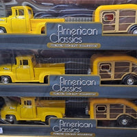 FORD F-100 WITH CARAVAN SET 1955 YELLOW 1/24 EACH, DIECAST CAR, COLLECTABLE CAR.