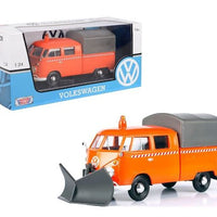 VOLKSWAGEN TYPE 2 (T1) PU WITH SNOWPLOW ORANGE 1/24, DIECAST CAR, COLLECTABLE CAR.