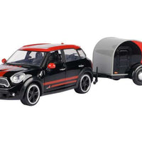 MINI COOPER S COUNTRYMAN BLACK WITH CARAVAN BLACK/RED 1/24, DIECAST CAR, COLLECTABLE CAR.