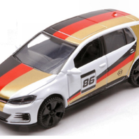GT RACING  VOLKSWAGEN GOLF A7 WHITE WITH RACING STRIPES 1/43, DIECAST CAR, COLLECTABLE CAR.
