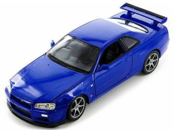 NISSAN SKYLINE GT-R (R34) MET BLUE  1/24, DIECAST CAR, COLLECTABLE CAR.