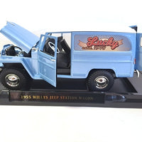 WILLYS JEEP STATION WAGON SILVER BLUE 1955 1/18