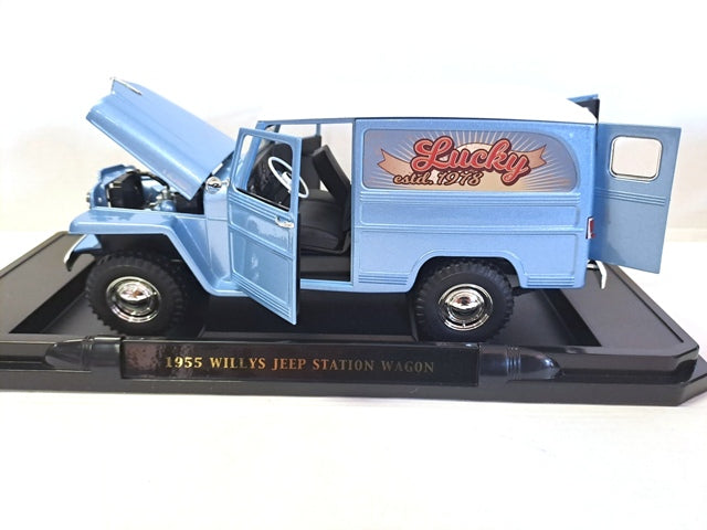 WILLYS JEEP STATION WAGON SILVER BLUE 1955 1/18