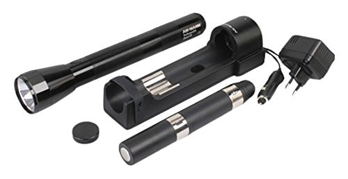 METAL D RECHARGEABLE TORCH 12/24/220V BLACK FROM ANSMANN GERMANY