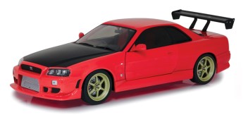 NISSAN SKYLINE GT-R R34 ARTISAN COLL RED W LED NEON UNDERGLO DIECAST