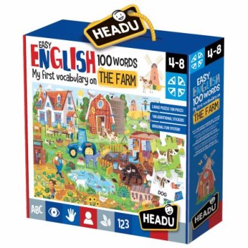 EASY ENGLISH 100 WORDS FARM EDUCTIONAL PUZZLE, TEACHER HOMESCHOOL SUPPLIES;  TODDLER LEARNING TOYS;  BIRTHDAYPUZZLE;