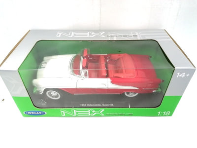 OLDSMOBILE SUPER 88 CONVERTIBLE RED/WHITE 1955 DIECAST 1/18