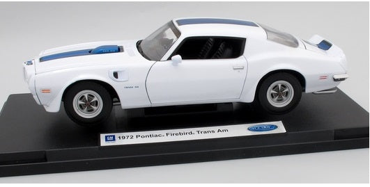 1/18 PONTIAC FIREBIRD TRANSAM WHITE / BLUE  1972 DIECAST, DIECAST CAR, COLLECTABLE CAR.