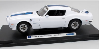 1/18 PONTIAC FIREBIRD TRANSAM WHITE / BLUE  1972 DIECAST, DIECAST CAR, COLLECTABLE CAR.