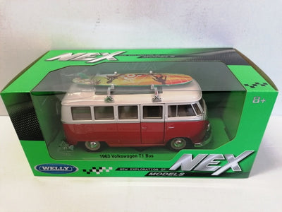 VOLKSWAGEN T1 BUS WITH SURFBOARD RED  1963 1/24 DIECAST