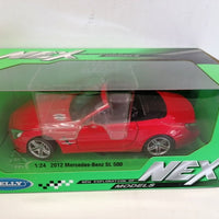 MERCEDES-BENZ SL500 (CONVERTIBLE) RED 2012 1/24 DIECAST, DIECAST CAR, COLLECTABLE CAR.