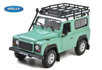 LAND ROVER DEFENDER W ROOF RACK SNORKEL L.GREEN 1/24 DIECAST, DIECAST CAR, COLLECTABLE CAR.